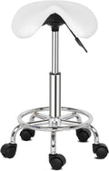 Round Rolling Bar Stool PU Leather with Wheels and Foot Rest, Height Adjustable Task Work Chair for Salon Spa Office Chairs