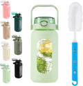 Glass Water Bottle with Straw and Handle Lid Half Gallon Motivational Glass Bottle with Silicone Sleeve and Time Marker Large Reusable Sports Water Jug for Gym Home Workout