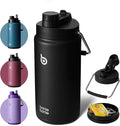 BOTTLE BOTTLE Insulated Water Bottle 64 oz with Straw and Dual-use Lid Half Gallon Water Jug Vacuum Stainless Steel for Workout and Sports Insulated Beer Growler with Handle Dark black