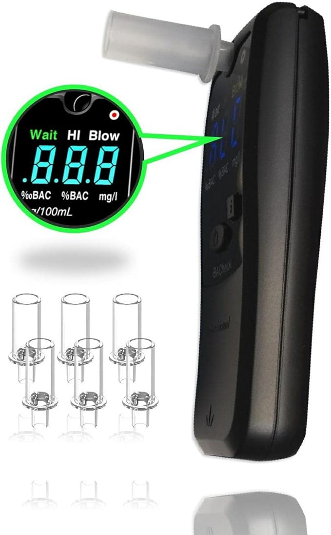 Breathalyzer with 10 Memories and LED Display, Visible at Night. Long Battery Life and Last 350 Test with Alkaline Batteries (Black 1)