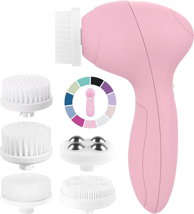 Facial Cleansing Brush Face Scrubber Exfoliating Cleaning Skin Care Cleanser Wash Women Girls Electric Beauty Powered Exfoliator Skincare Spin Tools Scrub Washer Self Care by VISOFO (Rose Quartz)