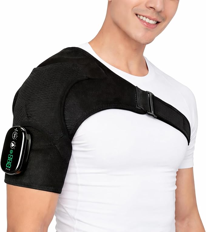 Cordless Shoulder Heating Pad with Massage, Shoulder Massager for Pain Relief, Heated Shoulder Wrap, Rotator Cuff Relief, Heating Pad for Shoulder, Fits for Men and Women