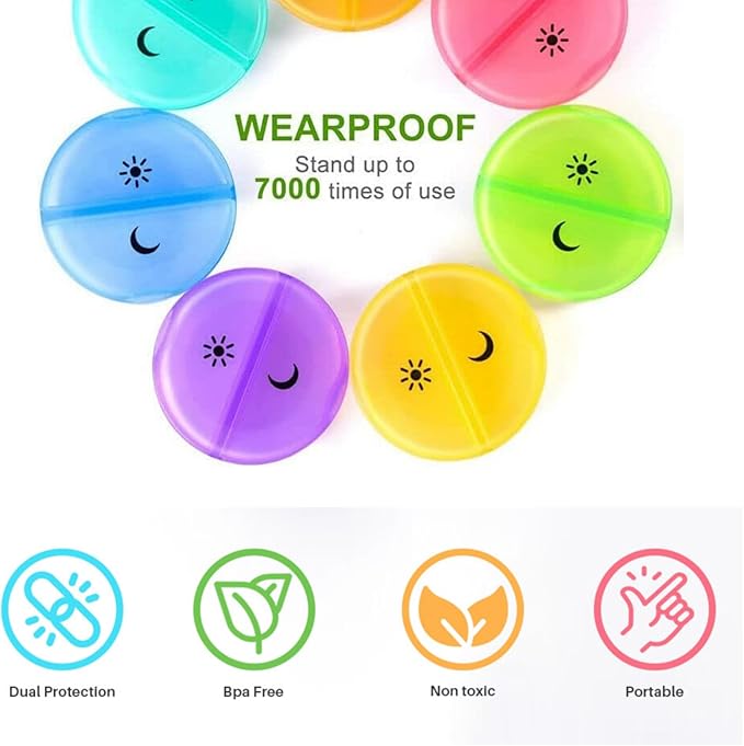 Large Weekly Pill Organizer 2 Times a Day, Vitamin Box, Convenient and Easy to Use, X-Large Pop-Out Compartments, Daily Pill Box AM PM Pill Case for Medicine/Vitamin/Fish Oil/Supplements (7 Color)