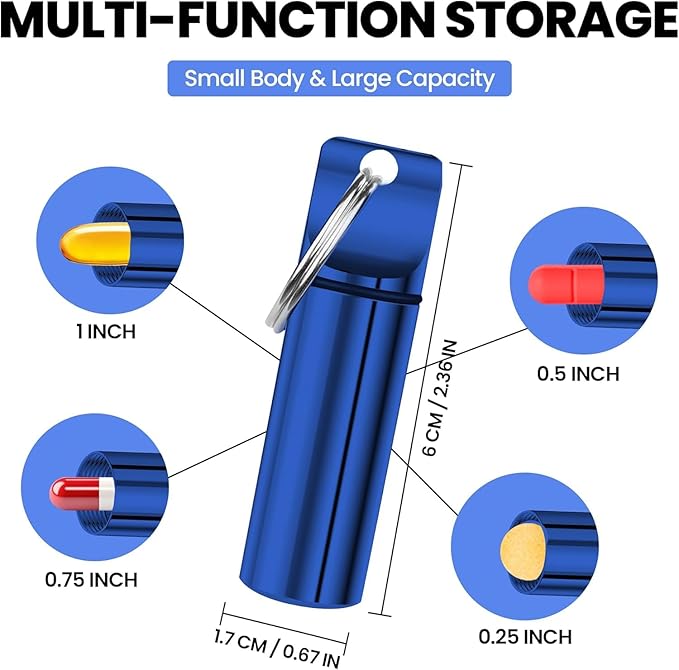 Keychain Pill Holder – Waterproof Travel Pill Organizer Pill Container for Tablets, Capsules – Travel Friendly Pill Case for Purse Mini Pill Case (Red and Blue)