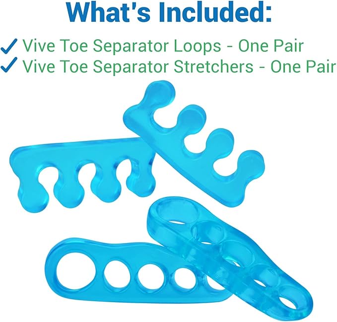 VIVEsole Toe Separators for Men & Women Medium (2 Pairs) - Silicone Gel Spreaders - Therapeutic Spa Stretchers for Plantar Fasciitis, Bunions, Overlapping Hammer Toe Spacers - Metatarsal Yoga Cushion
