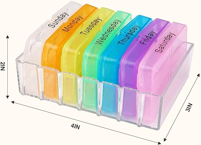 Pill Box,Weekly Pill Organizer, Medicine Organizer, 7 Days Weekly Dispenser Am Pm Storage Pill Container Tablet Sorter Daily Pill Case to Hold Medication, Vitamins, Fish Oil and Supplements, Week