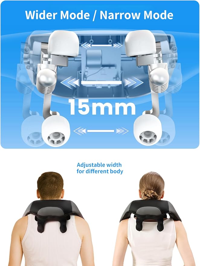 Neck Shoulder Back Massager with Heat, Width Adjustable Cordless Shiatsu Heated Massager for Pain Relief Deep Tissue, Brushless Motor 6D Kneading Massage Gifts for Women Men Mom Dad Birthday Christmas