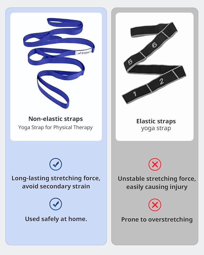 Trideer Stretching Strap with Loops & Leg Lifter, Non-Elastic PT-Style Physical Therapy Strap for Knee Replacement Rehab, Hamstring, Calf & Back Stretcher Mobility, Hip, Shoulder & Yoga