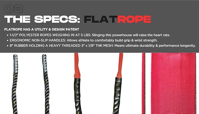 Patented FLATROPE 5lb Weighted Jump Rope, Heavy Flat-Mesh Design to Reduce Ankle Injury, Adjustable Strength-Training Rope for Muscle Building, Conditioning & HIIT, Home Gym Fitness Equipment for CrossFit, HYROX, Spartan, DEKA Athletes