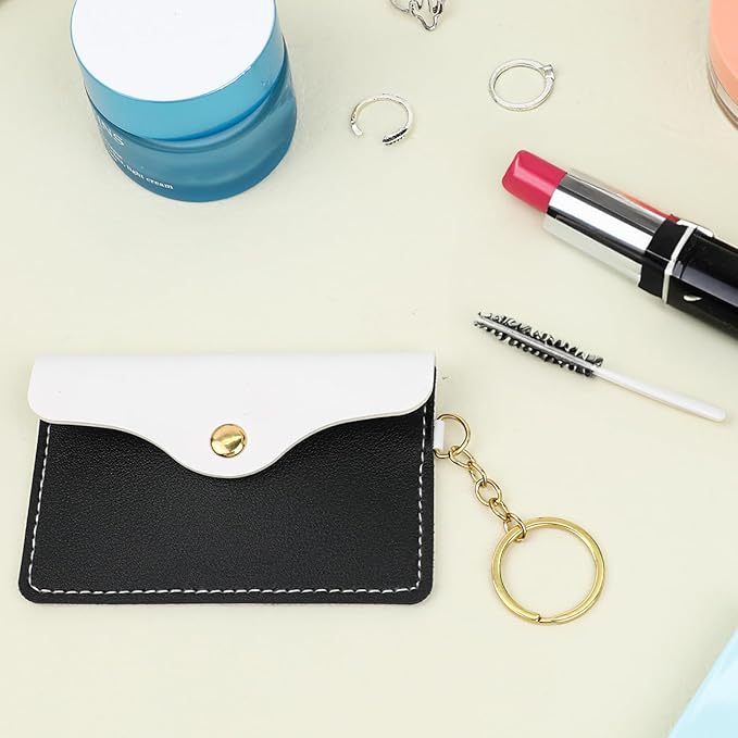 Mozeat Lens 1 Pack Birth Control Pill Case Sleeve Packet PU Leather Wallet Pill Holder Birth Control Case with Snap Closure and Keyring Contraceptive Medicine Holder for Travel Bag Backpack