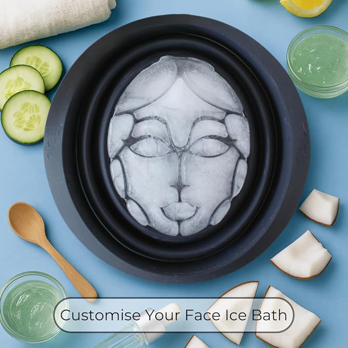 Facial Cold Plunge™ | Collapsible Silicone Ice Facial Bowl with Built-In Ice Tray | Portable Face Ice Bath for Skin Tightening, Puffiness, Acne Relief & Glow (Soft Pink) (Dark Blue)