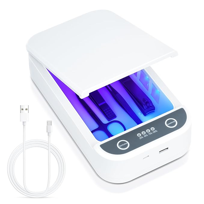 Nail Tool Sterilizer with Blue Light,Portable USB Sterilizer For Nail Tools Nail Cleaning Box Beauty Tool Cleaner Machine for for Nail Salon, Tweezers, Jewelry, Phone, Manicure Tools Cleaning