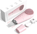 Facial Cleansing Brush & Massager, 2 in 1 Facial Skin Scrubber Waterproof and Rechargeable Face Scrub for Deep Cleansing Vibrating Exfoliator Scrubber Skin Care with 7 Modes, Gentle Exfoliating - Pink