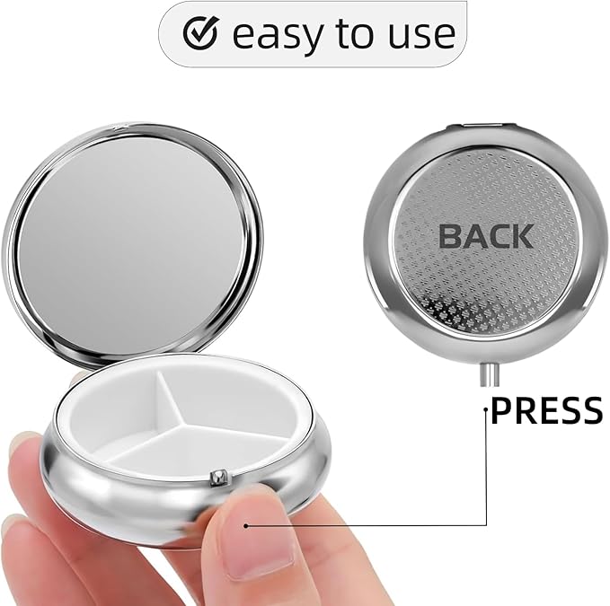 3 Compartment Travel Pill Case, Sealed Portable Pill Container Mini Size Metal Pill Box for Pocket Purse, Three Times a Day Pill Organizer for Children, Men and Women - Kawaii Cat