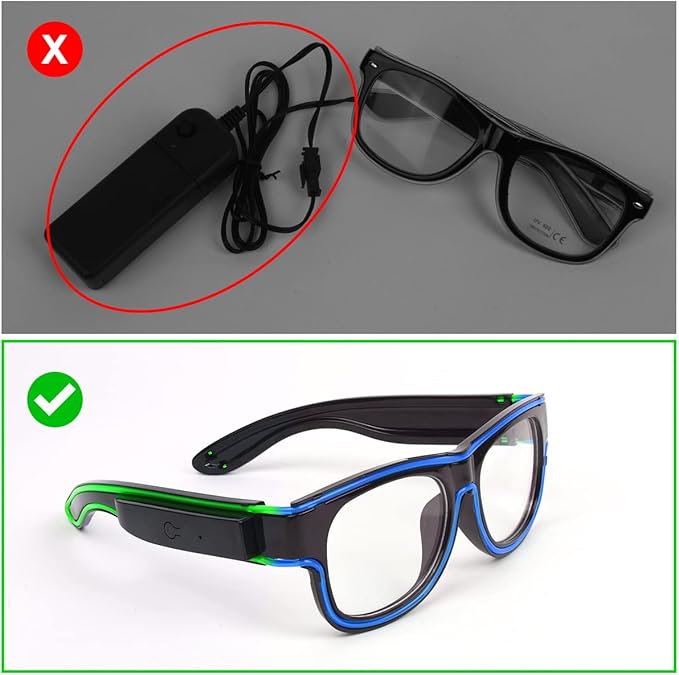 Ainiv Wireless Light Up Glasses 3 Modes LED Luminous Glasses Glow in the Dark for Parties, DJ, EDM, Halloween, Christmas