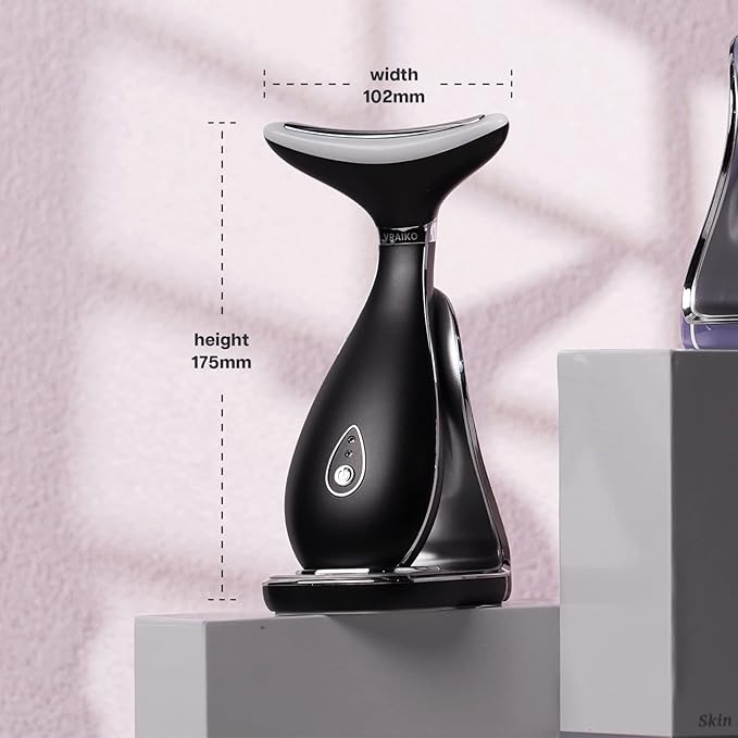 VRAIKO Lily Neck Face Massager, Face Sculpting Tool, Skin Rejuvenation Device with Thermal, Triple Action LED and Vibration, for Anti-Aging, Lifting and Tightening Sagging Skin (Frosted Black)