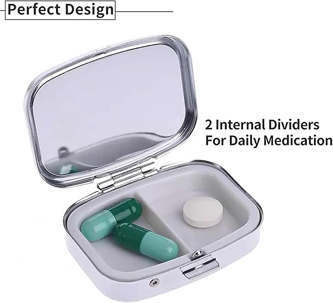 WATASSA Pill Box with Animal Style Mirror All-in-One 2-Compartment Portable Medicine Organizer, Marble Pattern Travel Pill Case for Vitamins&Daily Medication(Fits Pocket/Purse) (Jewel-toned Dragonfly)