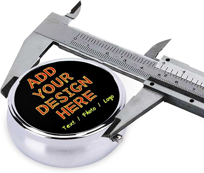 Custom Pill Box Personalized Round Small Pill Case with Mirror Add Your Photo Text Logo Name Decorative 3 Compartment Portable Metal Medicine Container Vitamin Organizer for Pocket Purse Travel