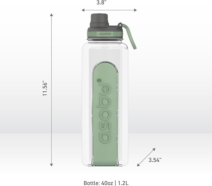 asobu Electrolyte Large Sports Water Bottle with Interchangeable Packet and Pill Storage Compartments Durable Tritan 40oz (Basil Green)