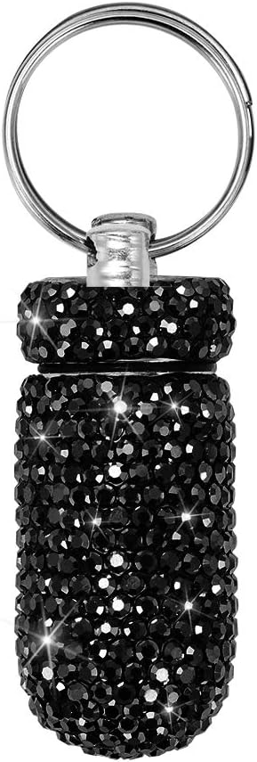 Portable Pill Case Pill Container Waterproof Pill Holder with Keychain Bling Pill Box Medicine Dispenser Bottle Storage for Outdoor Camping Travel (Black)