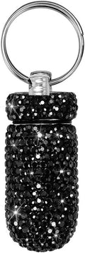 Portable Pill Case Pill Container Waterproof Pill Holder with Keychain Bling Pill Box Medicine Dispenser Bottle Storage for Outdoor Camping Travel (Black)
