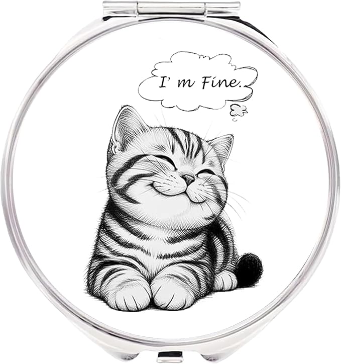 Small Pill Box 3 Detachable Compartments Pill Case with Mirror 2.4inches Pocket Round Medicine Organizer, Mini Portable Pill Organizer for Pocket Purse& Travel Convenience-Cute Black White Lovely Cat