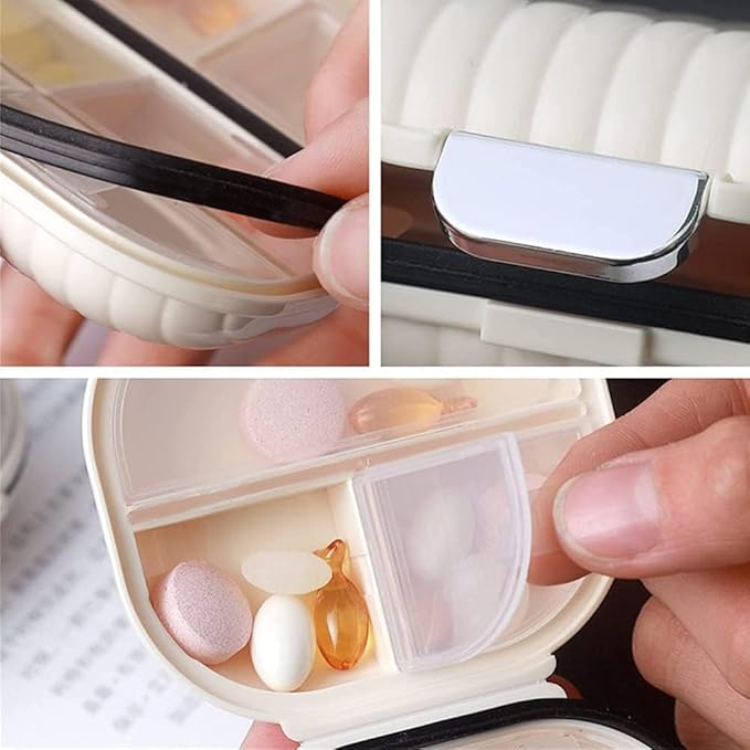 2-in-1 Travel Pill Organizer Set – 7-Day Weekly Pill Case with Medication Tracker + 4-in-1 Pill Cutter, Crusher, Storage Box & Water Cup – Portable Medicine Kit for Travel, Home, Elderly Use (White)
