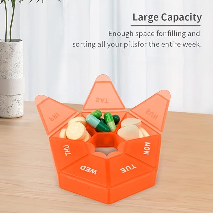 Pill Organizer, 2 Pack Pill Box, Small Pills Case,Medicine Organizers 1 Time a Day, Weekly Pills Container, Holder,Daily Medicine Organizer Travel 7 Day(Orange)