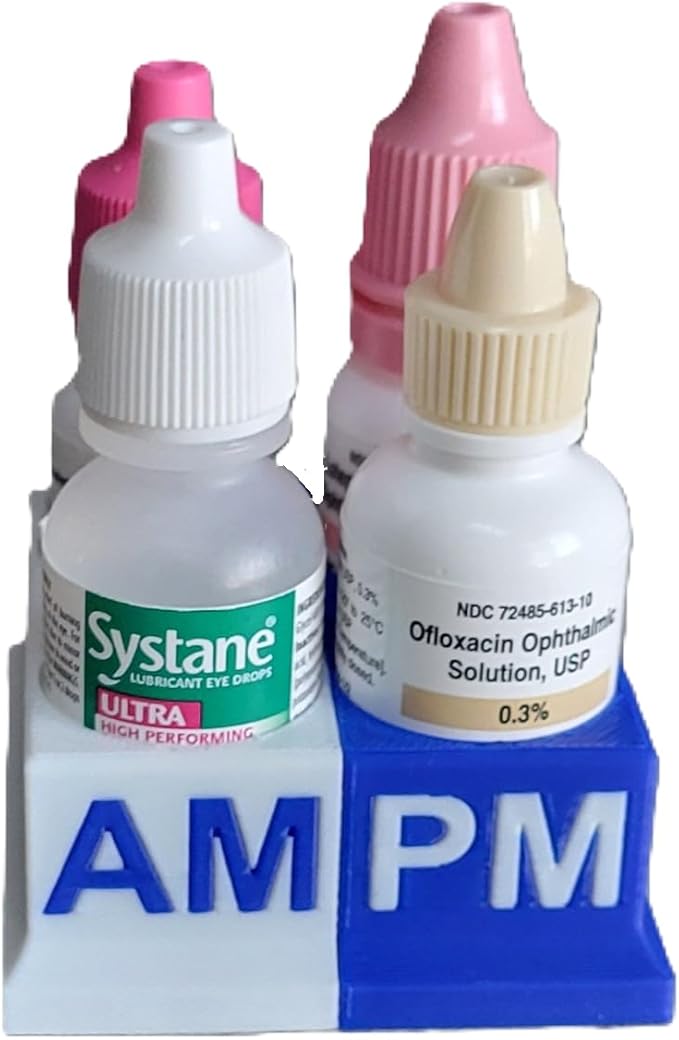 Znet3D Eye Drops Bottle Organizer & Tracker – AM/PM 4-Slot (White/Blue)