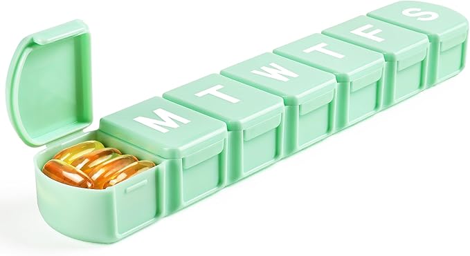 Extra Large Weekly Pill Box Organizer 7 Day, MOLN HYMY 1 Week Jumbo Pill Dispenser Case One Time a Day, Daily Med Container to Hold Vitamin and Supplement (Green)