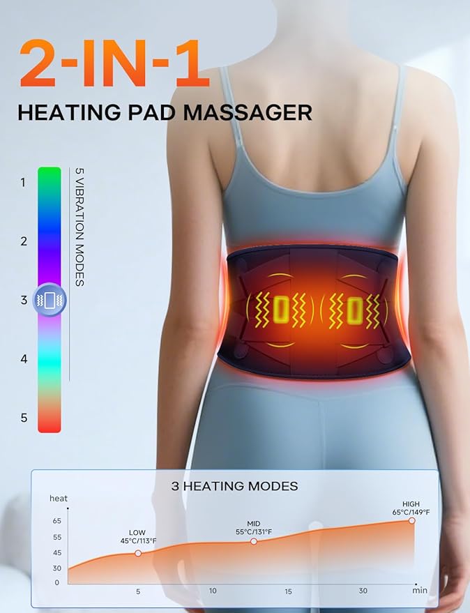 ALLJOY 67" Cordless Heating Pad for Back Pain Relief FSA Eligible HSA, Portable Lower Back Massager with 3 Heat 5 Vibration, Wireless Heating Pad for Cramps,Rechargeable Back Support Heat Massage Belt