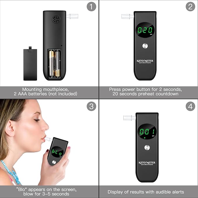 Professional Breath Ketosis Meter - Portable Home Ketone Breath Tester with 10 Mouthpieces | Advanced Ketosis Breath Analyzer for Ketosis Testing & Monitoring