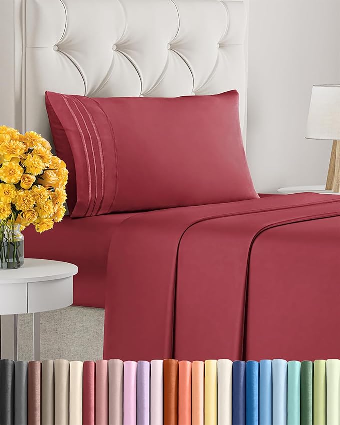 Twin XL Size 3 Piece Sheet Set - Extra Soft, Breathable & Cooling Sheets - Hotel Luxury Durable Bed Sheets for Women & Men - Deep Pockets, Easy-Fit & Wrinkle-Free Sheets - Berry Oeko-Tex Bed Sheet Set