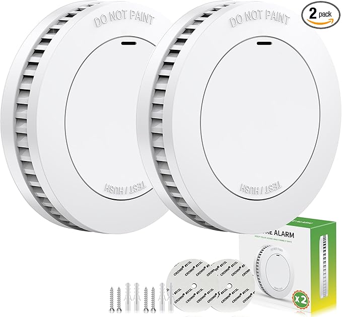 Smoke Detector10-Year Battery Powered Photoelectric with Test/Silence Button for Home Use (2 Pack)