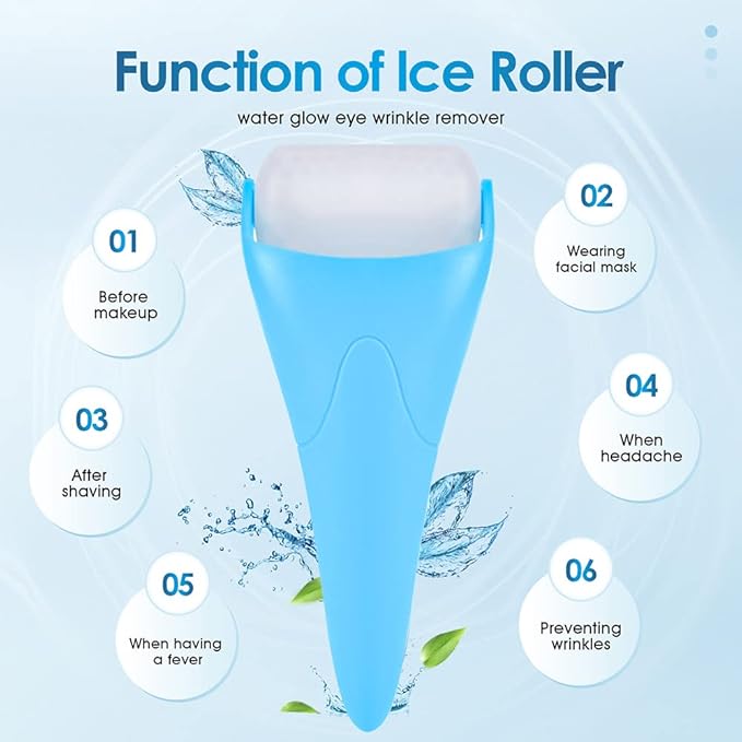 AECW 3-in-1 Natural Jade Roller and Gua Sha Set for Face and Eye Ice Roller Facial Cooling Massage Roller (Light Blue Ice Roller + Jade Roller + Gua Sha)