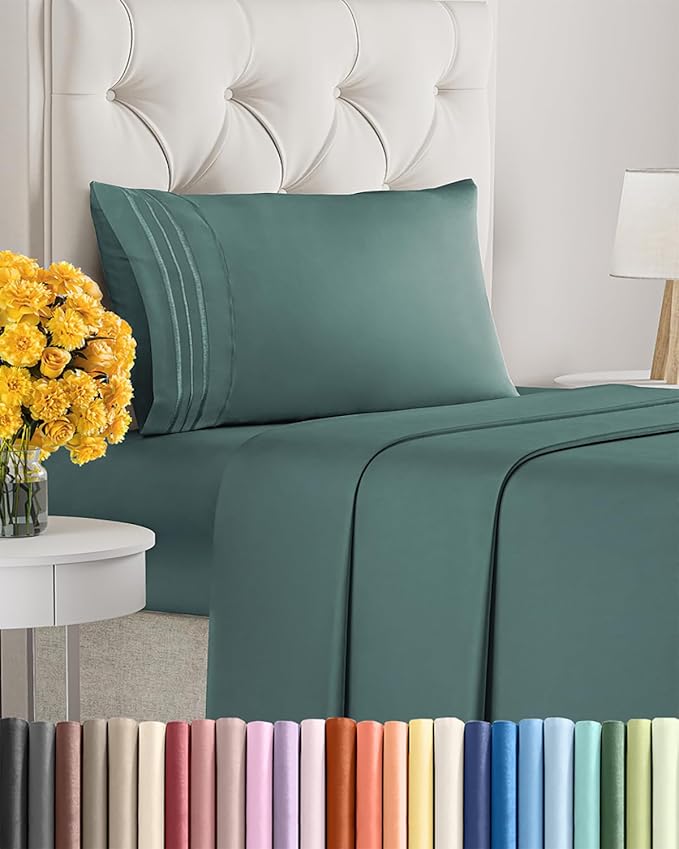 Twin XL Size 3-Piece Sheet Set - Extra Soft, Breathable & Cooling - Hotel Luxury Durable Bed Sheets for Women & Men - Deep Pockets, Easy-Fit & Wrinkle-Free - Dusty Teal Oeko-Tex