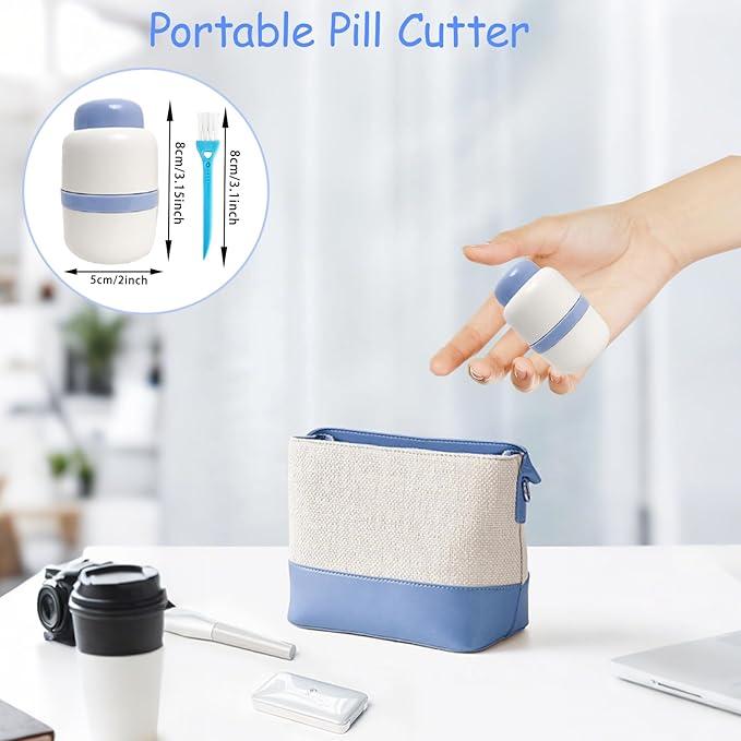 1/3 Pill Cutter with Storage, Professional 1/2 & 3 in 1 Pill Splitter for Small or Large Pills, Precise & Easy Stainless Steel Blade (Blue)