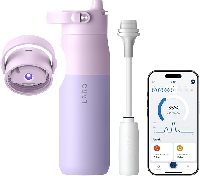 LARQ PureVis 2 Self Cleaning Water Bottle - UV Water Purifier with Filter Straw, Smart App Hydration Tracking, Insulated Stainless Steel