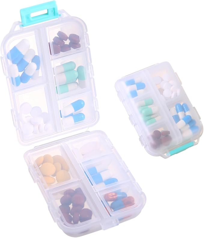 1Pack Travel Pill Organizer - 10 Compartments Pill Case, Compact and Portable Pill Box, Perfect for On-The-Go Storage, Pill Holder for Purse (White with 156 Stickers)