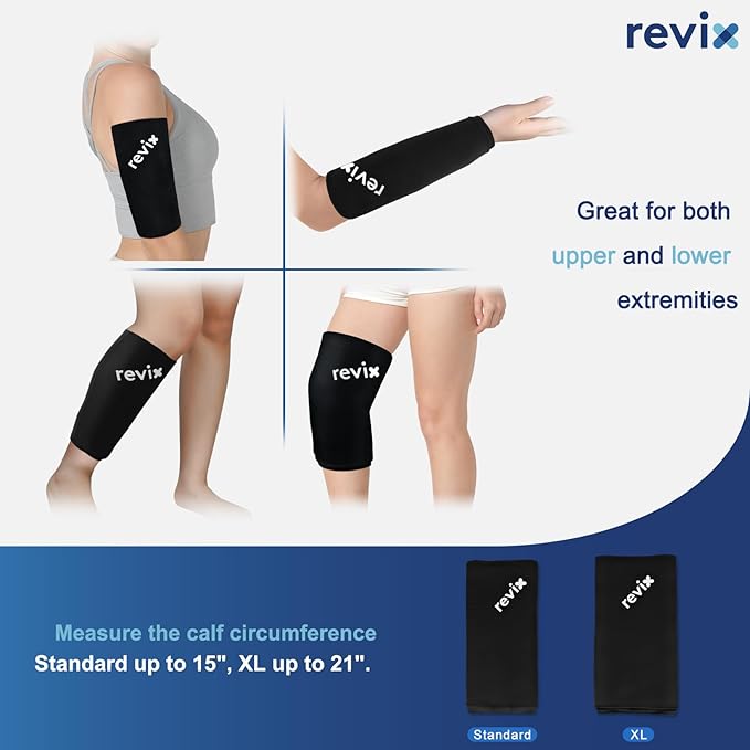 REVIX Shin Splint Relief Ice Packs, Calf Compression Sleeve for Legs Reusable Ice Pack for Elbow, Arm & Knee Pain Relief, Hot Cold Therapy for Sports Injury Recovery & Sprains
