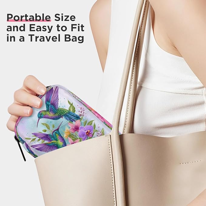 Spring Flowers Birds Pill Case Everyday Travel, 7 Day Weekly Medicine Pill Box Compact Portable Pills Bottle Organizer with Zipper for Daily Vitamin Medicine Holder Bottle Organizers Bag