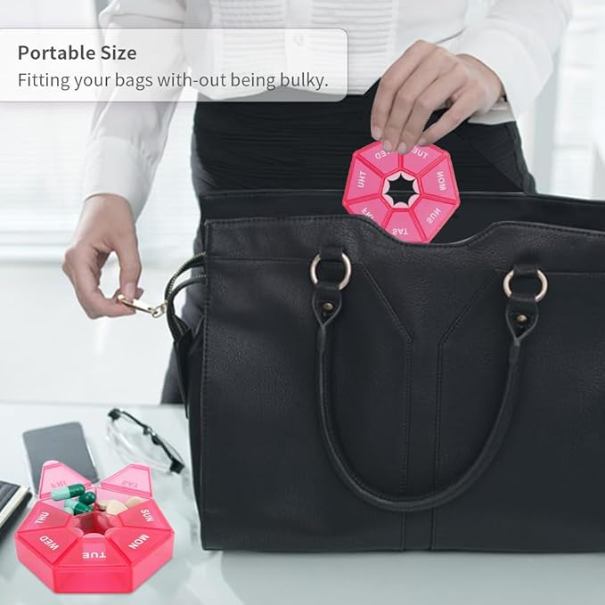 Weekly Medicine Pill Organizer for Travel (Red)