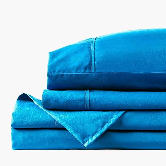 PeachSkinSheets Cooling Bed Sheets for Hot Sleepers - Ultra-Soft Breathable Luxury Microfiber Sheet Set, Moisture-Wicking, Deep Pocket, Oeko-TEX® (King Size, Bahama Blue)