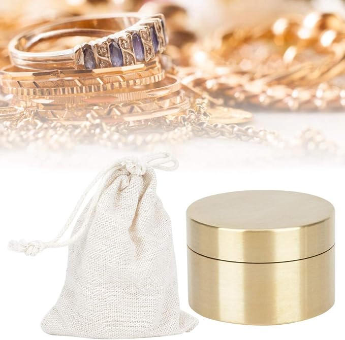 Alvinlite Portable Daily Pill Case, Brass Round Small Pill Box, Waterproof Metal Jewelry Pill Organizer Medicine Vitamin Holder Container with Lid for Outdoor Travel Working(M)