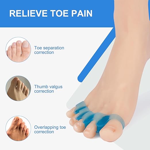 ActiveFlow Blue Toe Spacers – Dynamic Bunion Corrector & Hammer Toe Straightener for Overlapping Toes, Plantar Fasciitis Relief – Performance Gel Toe Separators for Running, Yoga & Athletic Recovery – Washable & Reusable (2 Pairs)