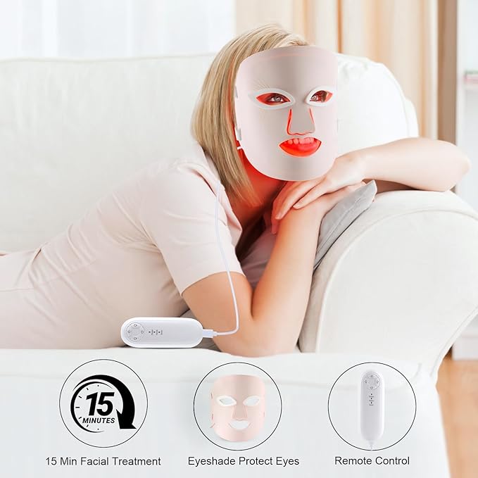 Red Light Therapy Mask, Red Light Therapy for Face, 7 Colors LED Facial Mask for Wrinkle Remove & Anti Aging, Skin Care Home Travel Use,Pink (Upgraded Version)