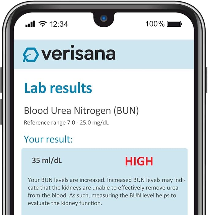 Comprehensive Kidney Test – Comprehensive Home Test for 4 Important Health Markers: BUN, CREAT, Albumin and eGFR – Easy & Convenient from Home by CLIA-Certified Lab – Verisana
