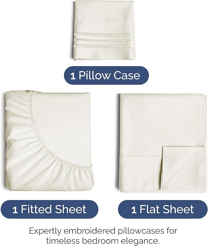 Twin XL Size 3 Piece Sheet Set - Extra Soft, Breathable & Cooling Sheets - Hotel Luxury Durable Bed Sheets for Women & Men - Deep Pockets, Easy-Fit & Wrinkle-Free Sheets - Ivory Oeko-Tex Bed Sheet Set