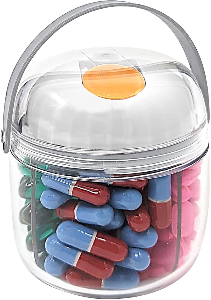 Mini Pill Dispenser Organizer Bottle, Daily Travel Medication Box with Secure Closure (Mini - White)