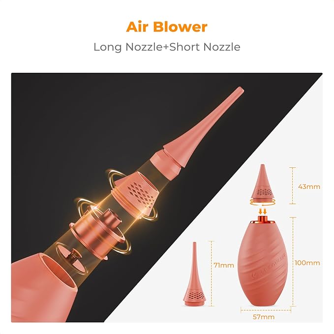 K&F CONCEPT Air Blower, with Long Nozzle/Short Nozzle Switch Design, Single Air Intake Camera Lens Blower, for Digital SLR Lens Sensor LCD Screens Musical Instruments Keyboards Telescope Filters